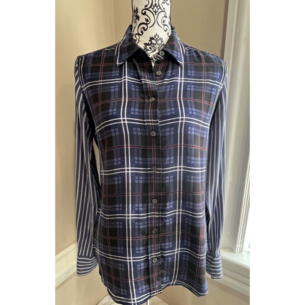 Equipment Femme Women's Long Sleeves Button Down Plaid Print Shirt XS Clueless
